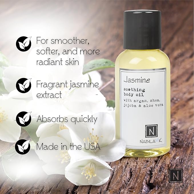 Jasmine Body Oil, Travel Size 2.4 oz Moisturize & Nourish with Argan & Coconut Oil - Vitamin C Enriched - Naturally Derived, Vegan-Friendly