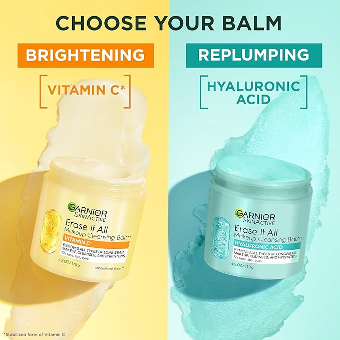 Garnier Erase It All Makeup Cleansing Balm with Vitamin C, Brightening Facial Cleanser and Makeup Remover, 4.2 Oz