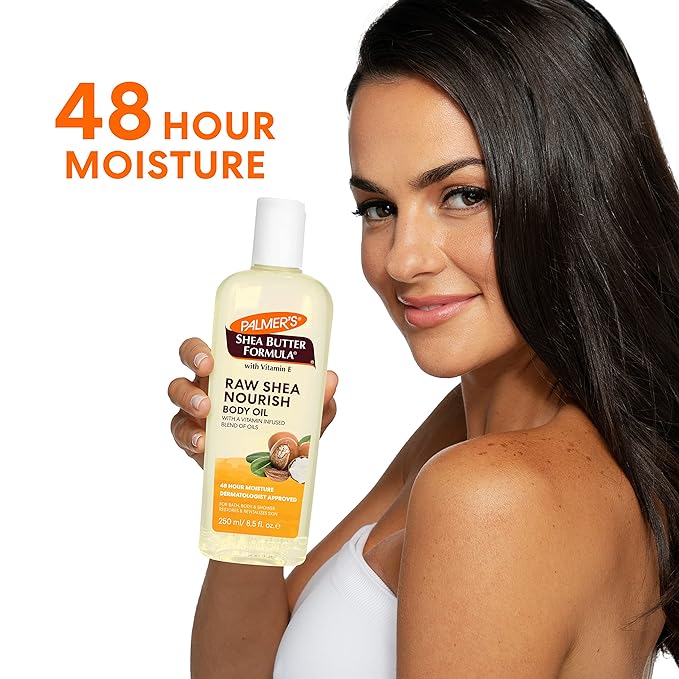 Palmer's Shea Formula Raw Shea Body Oil with Vitamin E, Deep Body Moisturizer to Soothe & Nourish Dry, Sensitive & Eczema-Prone Skin, 8.5 oz