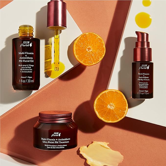 100% PURE Multi-Vitamin + Antioxidants Ultra Riche PM Treatment Skin Renewing Night Cream Vitamin C & Retinol Facial Moisturizer, Powerful Anti-Aging Moisture Replenishment - 1.5 oz