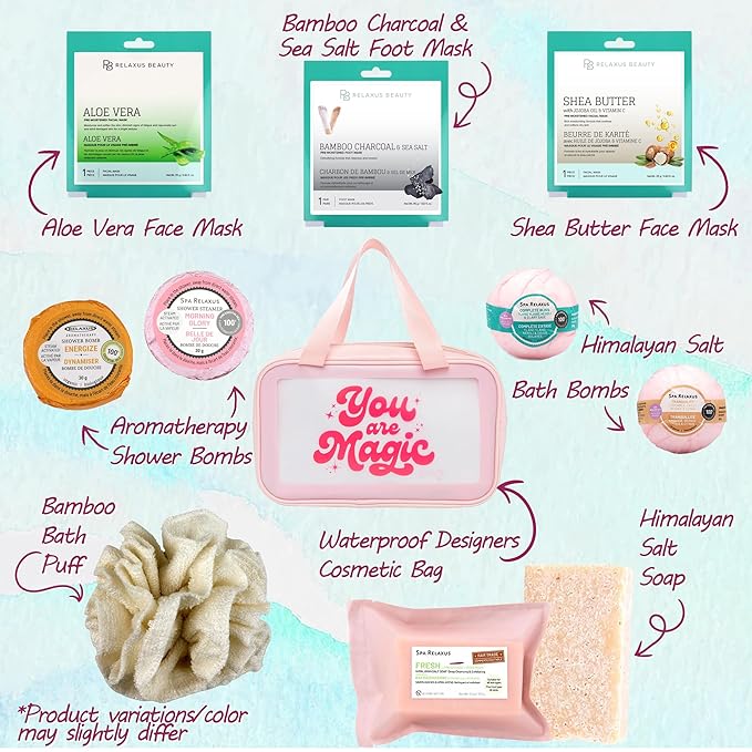 Spa Gift Baskets For Women - Premium Spa Gifts With Cosmetic Bag, Bath Bombs, Handmade Spa Sets - Mom Gifts, Birthday Gift Basket For Women