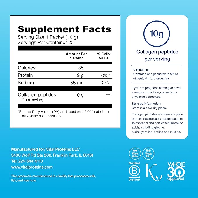 Vital Proteins Collagen Peptides Powder Travel Packs (20ct per Box) and Bovine Colostrum Supplement 90 Capsules