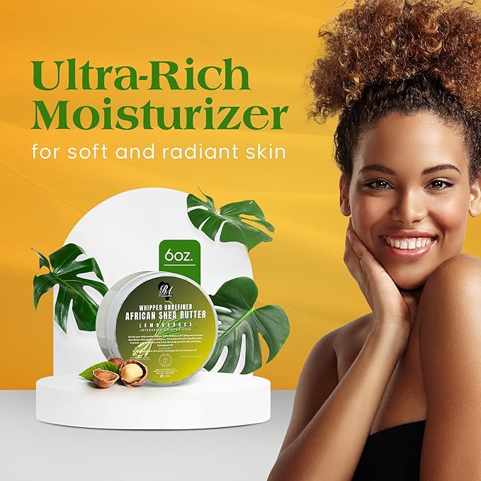 RA COSMETICS Whipped Shea Butter Lemongrass - 100% Pure and Natural African Shea Butter - Ultimate Handcrafted Moisturizer with Essential Vitamins for Radiant Skin and Luscious Hair - 6oz Jar