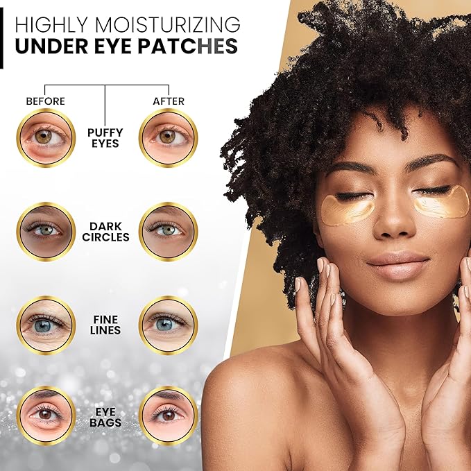Under Eye Patches for Dark Circles and Puffiness β 24 Collagen Pairs for Puffy Eyes, Wrinkles & Bags β Gold Gel Eye Mask Vegan & Cruelty-Free