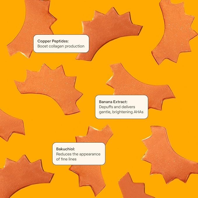 Live Tinted Rays Copper Peptide Eye Masks - Cooling, Brightening, & Nourishing Under Eye Patches, Reduces Fine Lines, & Hydrates with Copper Peptides, Banana Extract, & Bakuchiol - 5 Pairs