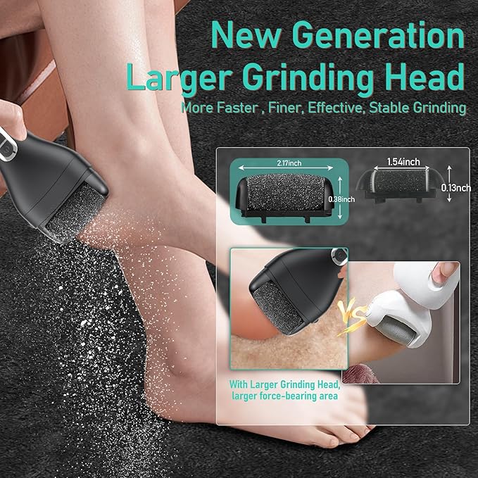 Electric Callus Remover for Feet - with 9pcs Larger Grinding Head, Portable Pedicure Kit Foot File Callus Remover, Rechargeable Waterproof Foot File for Foot Care Deadskin Remover LCD Display-Black