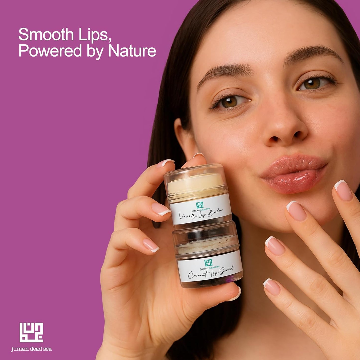 Juman Dead Sea Minerals Lip Scrub & Balm Set | Lip Exfoliator Scrub & Moisturizing Lip Balm | Vanilla & Coconut | Hydrates & Protects | With Essential Oils | Vegan | SLS & Paraben-Free