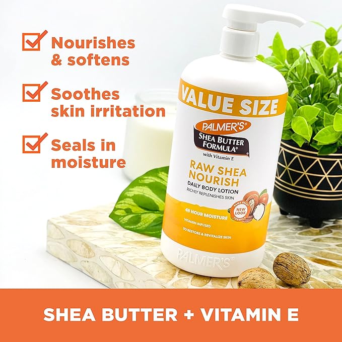 Palmer's Shea Formula Raw Shea Body Lotion for Dry Skin, Hand & Body Moisturizer, Value Size Pump Bottle, 33.8 Ounces (Pack of 1)