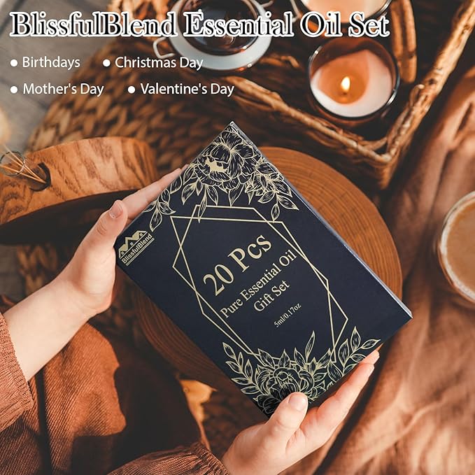 20 Pack Pure Essential Oil Set, Aromatherapy Oil for Diffuser, Candle Making, Home Apartment, Tea Tree, Lavender, Lemon, Peppermint, Eucalyptus, Cinnamon, Rose, Sandalwood, Patchouli 20 Flavors