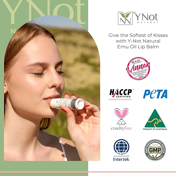 Emu Oil Moisturizing Lip Balm - Hydrating Lip Balm with Extreme SPF50+ Sun Protection - 4-Hour Water Resistant, Fortified with Vitamin E, Amino Acids & Omega 3, 6 & 9 - Y-Not Natural, 15g Stick
