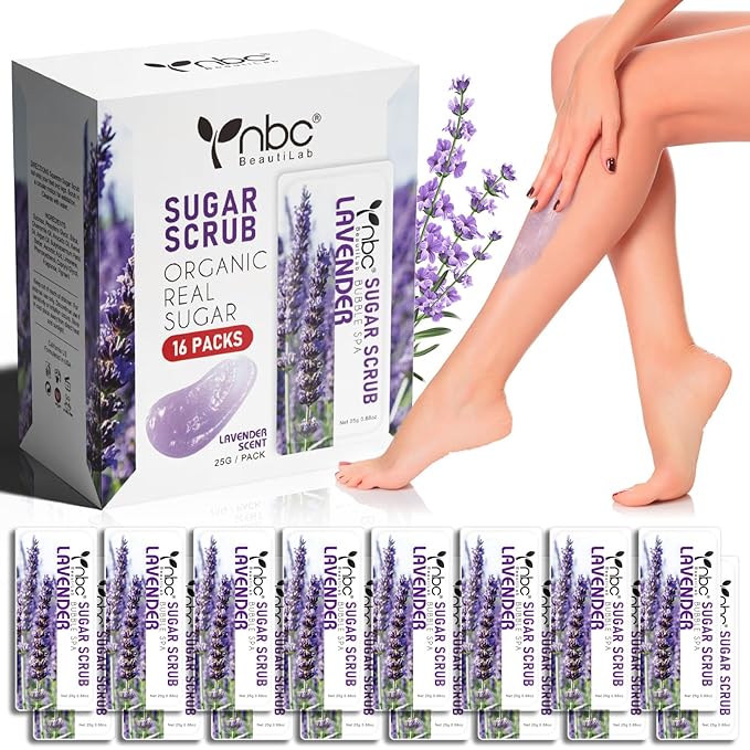 Foot Exfoliating Scrub, Sugar Scrub, Dead Skin Remover for Feet, Individually Packaged Foot Scrub Smooths, Hydrates, Detoxifies Tired and Dry Cracked Feet 16 Packs per Box, Lavender