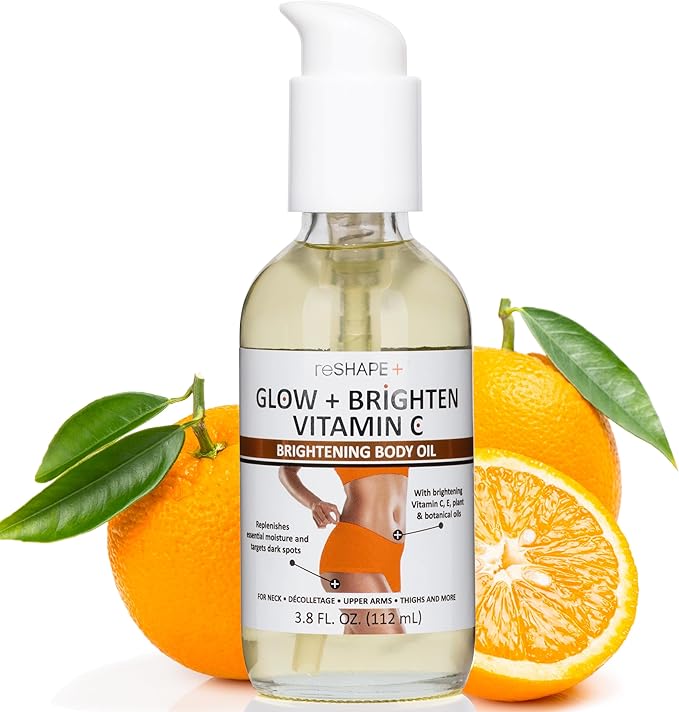 Reshape+ Vitamin C Body Oil Skin Care Moisturizer W/Vitamin E & Turmeric - Nourishing, Brightening, & Hydrating Body Oil To Improve Look Of Dark Spots, Dry Skin, & Stretch Marks, 3.8 Fl Oz