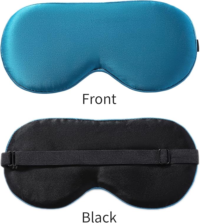 2-Pack 100% Real Natural Silk Eye Mask, Silk Sleeping Mask, Shade Puffy Eye Gift with Adjustable Straps, Sleep Eye Mask, SHJINJU Eye Mask Shade (Black and Lake Blue)