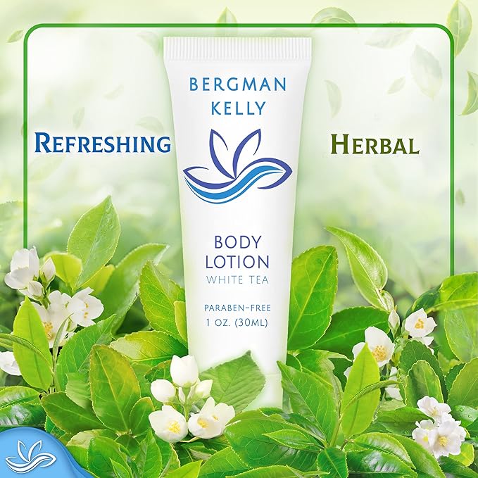 BERGMAN KELLY - Travel Size Lotion - 1 fl oz, 50 PK, White Tea - Delight Your Guests with Invigorating and Refreshing Body Lotion - Quality Mini and Small Size Guest Hotel Toiletries in Bulk