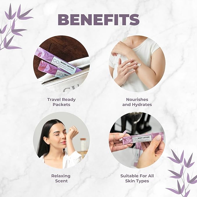 GO Essentials Travel Lotion Packets – Single Use Body and Hand Lotion for Hydrated Skin and Travel Size Toiletries - Bulk Travel Size Lotion Packets. Womens Gift Set, Homeless Supplies Bulk Lotion
