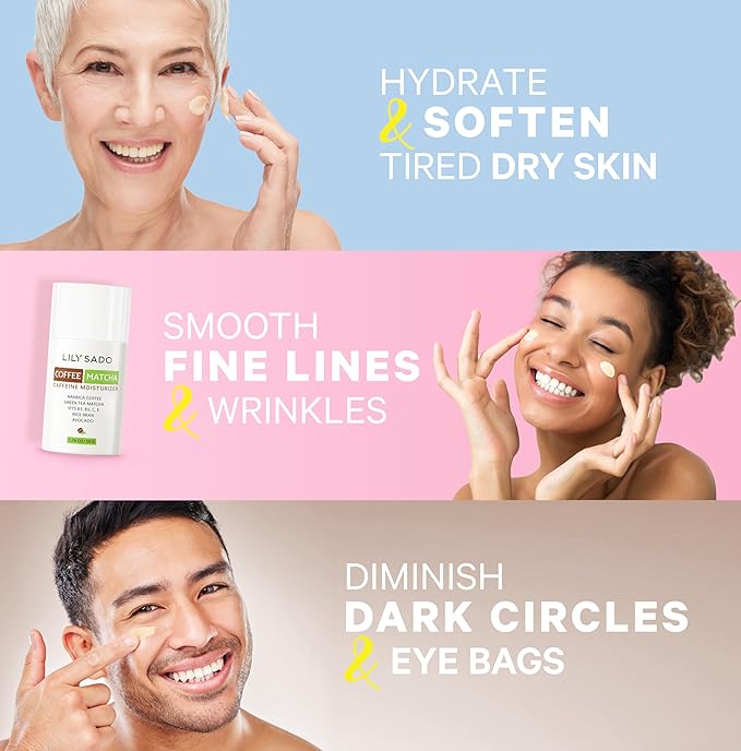 LILY SADO TEA+Cโข Coffee & Matcha Face Moisturizer - Natural Vegan Caffeine Facial Cream w Green Tea & Arabica Coffee Beans - Best Antioxidant, Anti-Wrinkle Moisturizing Lotion - Softens & Firms