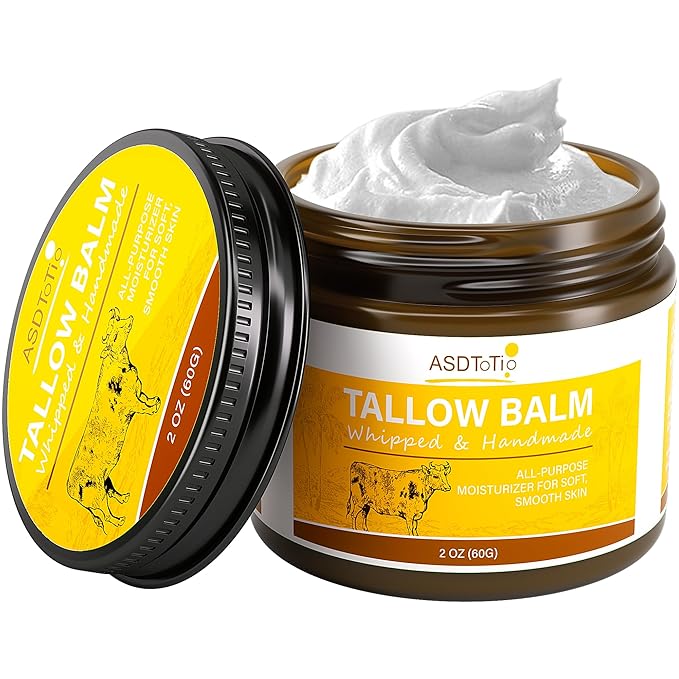 Handmade Whipped Tallow Balm for Skin Care- All Natural Grass Fed Beef Tallow All Purpose Balm,Face and Body Moisturizing Cream, Tallow Balm For Dry Skin- 2 oz