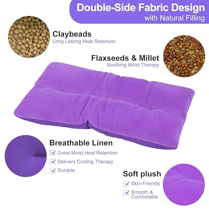 Atsuwell Cooling Ice Face Eye Mask Set for Dark Circles and Puffiness, 6 x 11 Heating Pad Microwavable for Cramps, Neck and Shoulders, Knee, Moist Heat Pack for Warm Compress, Purple