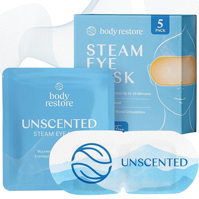 Body Restore Self Heated Steam Eye Mask 5 Pack - Fathers Day Unique Gifts for Dad, Relaxation Gifts for Her and Him, Best Friend, Stye Eye Treatment, Travel Essentials - Unscented