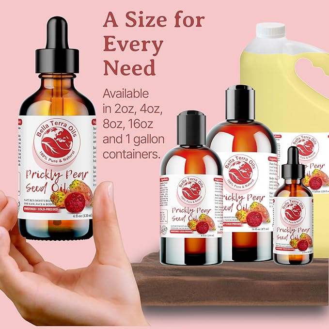 Bella Terra Oils - Prickly Pear Seed Oil 2oz - The Essence of Prickly Pear Cactus, A Haven of Vitamin A & Magnesium, an Elegant Addition to Your Routine