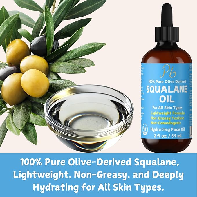 100% Pure Squalane Oil – Hydrating & Anti-Aging Moisturizer – Lightweight, Non-Greasy & Fast-Absorbing – Plant-Derived & Non-Comedogenic – Squalane for Face, Skin & Hair, 2 fl oz