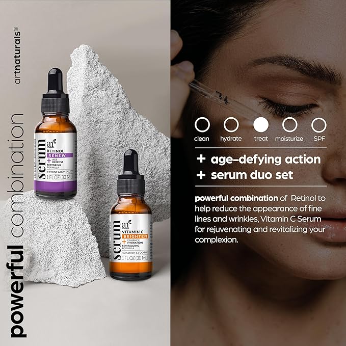 Vitamin C Serum Skin Care 2-Piece Set: Includes Retinol – Anti-Aging, Skin Brightening, Hydrating, Wrinkle Reduction, Dark Spot Corrector (1 Fl Oz (Pack of 2))