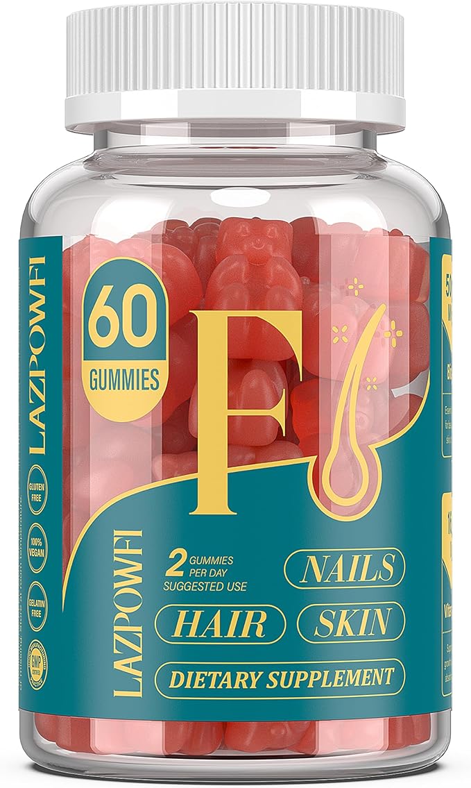 Biotin Gummies for Hair, Skin and Nails - Hair Vitamins for Men & Women, 10,000mcg Max Strength Vitamin B7 for Hair Growth and Stronger Nails,60 Counts - Strawberry Falvor-023