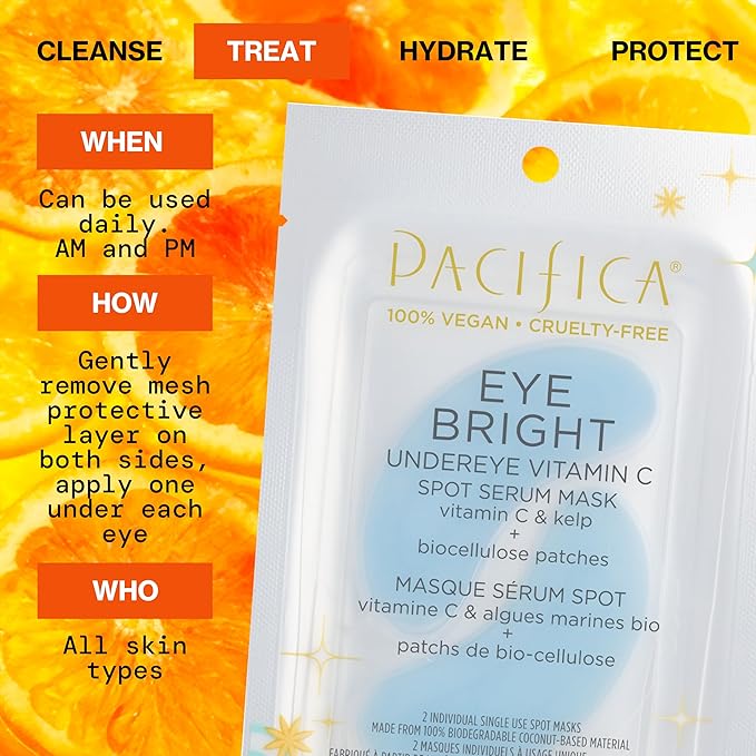 Pacifica Undereye Spot Serum Mask – Bright Eye Vitamin C Mask for Dark Circles & Hydration, Brightening Under Eye Treatment, Vegan & Cruelty-Free, 4 Pack