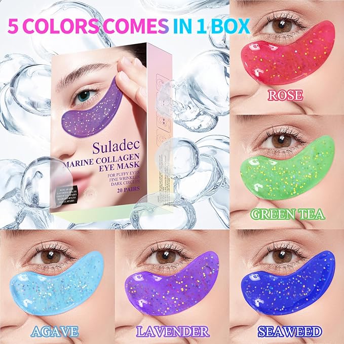 Multi-Colored Collagen Spa Under Eye Mask, 20 Pairs - Under Eye Patches for Puffy Eyes&Dark Circle Dry Skin, Reduce Fine Lines, Improve Dark Circles and Eye Bags