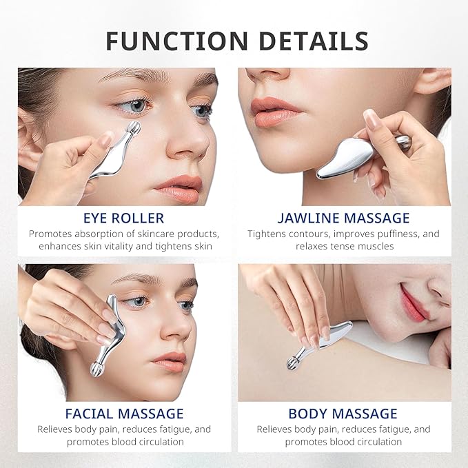 AIRSEE 3-in-1 Gua Sha Massage Tool, Eye Roller, Muscle Scraper, Help Skincare Products Absorb, Anti Aging Treatment, Reduces Wrinkles and Fine Lines, Beauty Tool with Travel Pouch Gifts