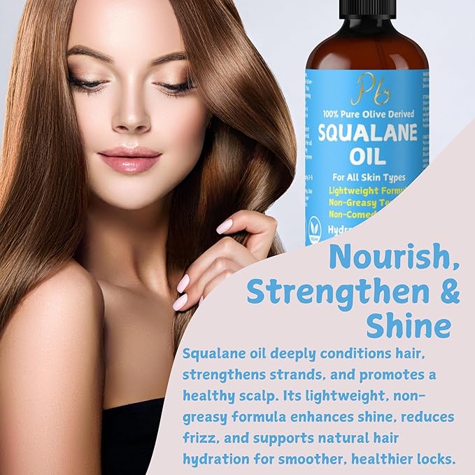 100% Pure Squalane Oil – Hydrating & Anti-Aging Moisturizer – Lightweight, Non-Greasy & Fast-Absorbing – Plant-Derived & Non-Comedogenic – Squalane for Face, Skin & Hair, 2 fl oz