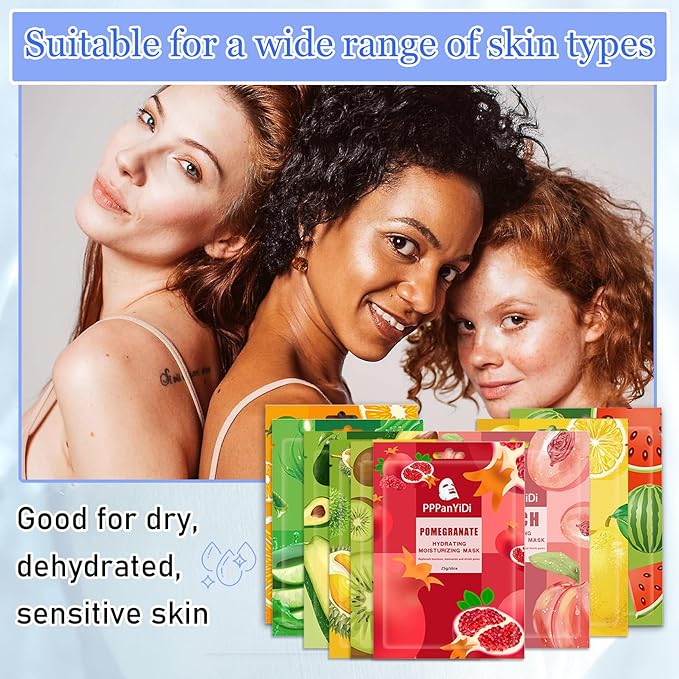 10 Pack Face Sheet Mask Skincare Set,Hydrating Facial Sheet Mask Skin Care Variety Kit,Moisturizing Sheet Facemask Skincare Collection Set for All Skin Types