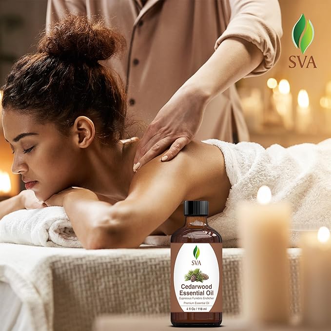 SVA Cedarwood Essential Oil – 4 Fl Oz – 100% Natural Cedar Cupressus Funebris Oil - for Diffuser, Hair Care, Face, Skin Care, Aromatherapy, Scalp and Body Massage, Soap and Candles - with Dropper