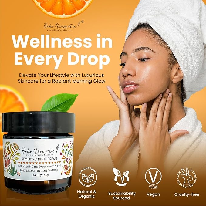 Vitamin C Night Cream for Face, Brightening Vitamin C Moisturizer Face Cream โ Hydrating Rich Night Cream in Eco-Friendly Glass Jar, cruelty free by Boho Aromatic Remedy-C