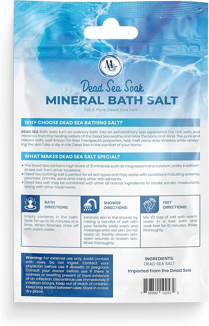 Dead Sea Salt – 18oz Travel Bag Dead Sea Mineral Salt for Bath, Spa, Shower –More Minerals Then Epsom-Pure and Natural Bath Salt for Foot Soak, Inflammation, Fine Salt Mined from Dead Sea