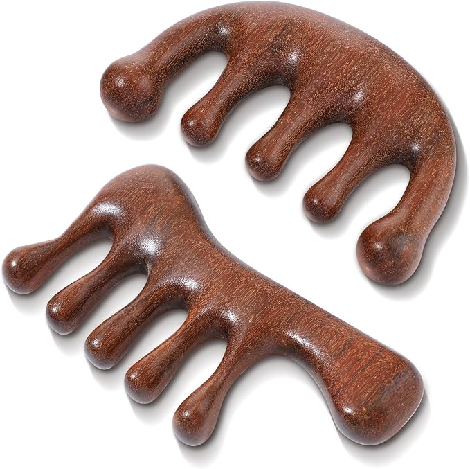 Scalp Massage Comb 2PCs, Wooden Wide Tooth Loc Comb, Natural Sandalwood Head Massager Tool, Hair Growth Scalp Massage Comb for Women Men, Meridian Comb for Head