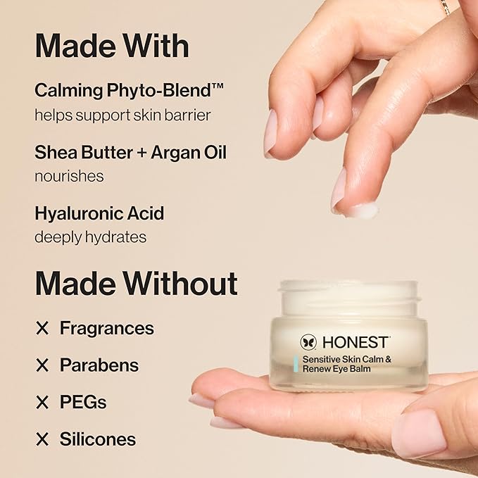Honest Beauty Sensitive Skin Calm + Renew Eye Balm | Moisturizing + Firming | Hypoallergenic, Fragrance Free, Vegan | 0.5 oz