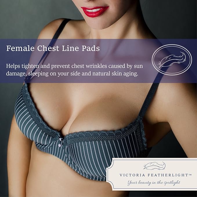 (2 Pads) Victoria Featherlight - Chest Pads For Decollete, Chest Wrinkles Prevention, Silicone Wrinkle Pad (The original design, clear color instead of blue)