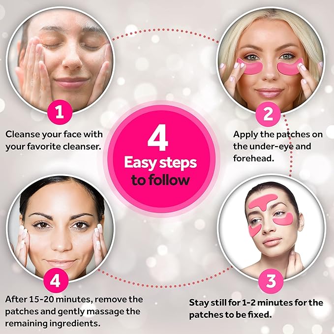 Forehead and Under Eye Wrinkle Patches for Face - Collagen, Hyaluronic Acid and Vitamin A Skin Pads - Forehead Line Remover Wrinkle Eye Patch Set - 26 Strawberry Sachets