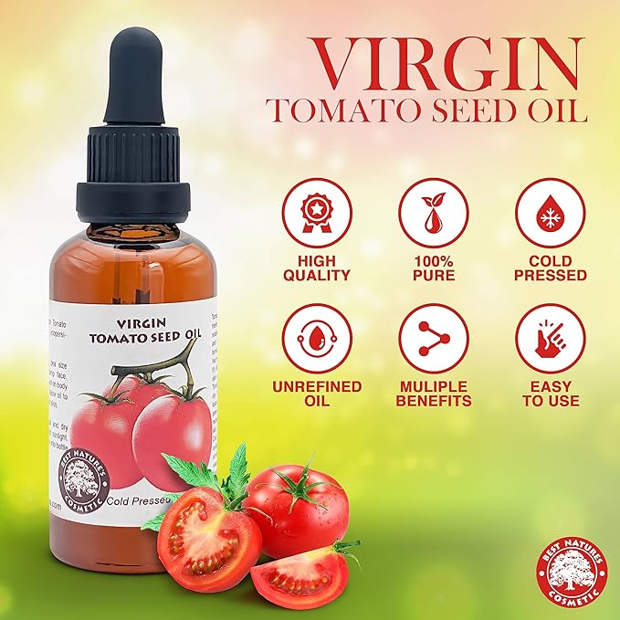 Best Nature's Tomato Seed Oil (Cold Pressed, Unrefined) - 2 oz - Natural Skin Care Moisturizer for Face, Body, Dry, Damaged Hair - Soothes Eczema, Psoriasis, Acne, Reduce Discoloration