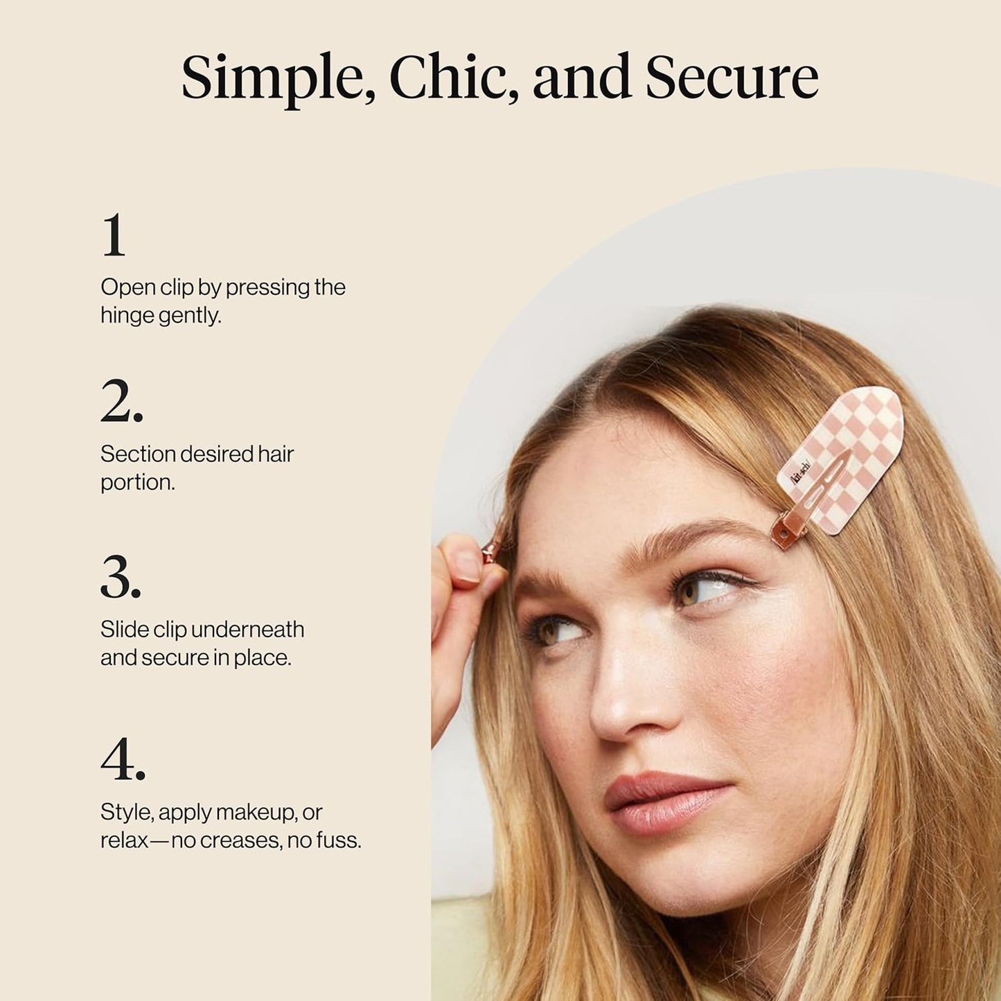 Kitsch Creaseless Hair Clips for Women - No Crease, No Bend Hair Clips for Styling, Bangs, Makeup Application, Face Wash | Recycled Acrylic - Checkered Terracotta | Ideal Gifts for Women, 2pcs