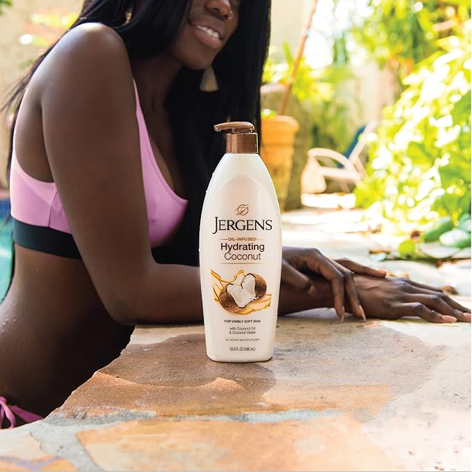 Jergens Hydrating Coconut Body Lotion, Hand and Body Moisturizer, Infused with Coconut Oil, Hydrates Dry Skin Instantly, Dermatologist Tested, 16.8 oz
