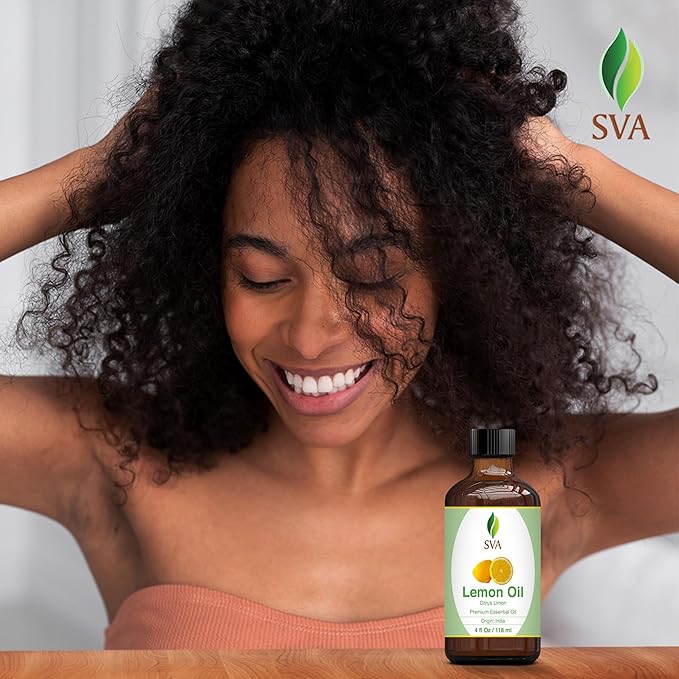 SVA Lemon Essential Oil – 4 Fl Oz – 100% Natural Lemon Oil - for Diffuser, Hair Care, Face, Skin Care, Aromatherapy, Scalp and Body Massage, Soap and Candle Making – with Dropper