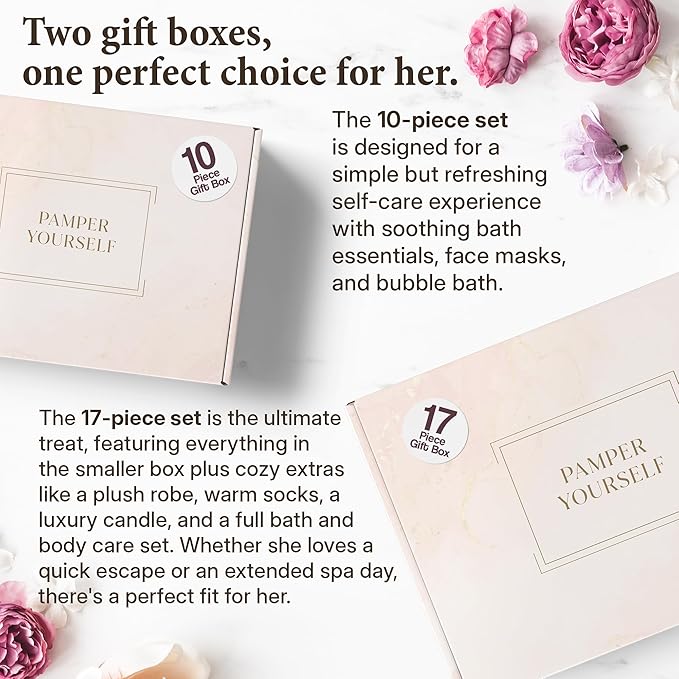 17-Piece Luxury Gift Set with Robe | Complete White Tea & Coconut Bath Collection | Self-Care Kit with Bath Bombs, Face Masks & Hair Care | Bridesmaid, Mom, Wife, Grandma or Loved Ones