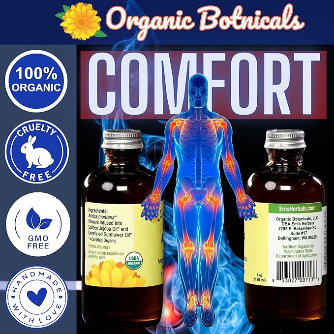 Arnica Oil - Pure Organic Muscle Discomfort Bottle - Organic Arnica Oil for Bruising and Swelling, Arnica Montana Oil for Muscle and Joint Discomfort, Arnica Massage Oil (8 oz)