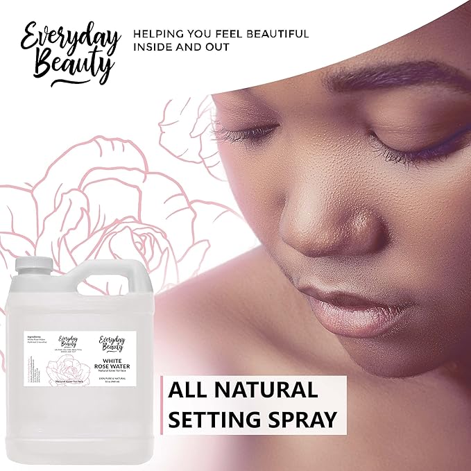 White Rose Water Facial Toner - 32oz Bulk Alcohol-Free Vegan All Natural Refreshing for Face and Hair - Uplifts, Calming & Soothing for All Skin Types