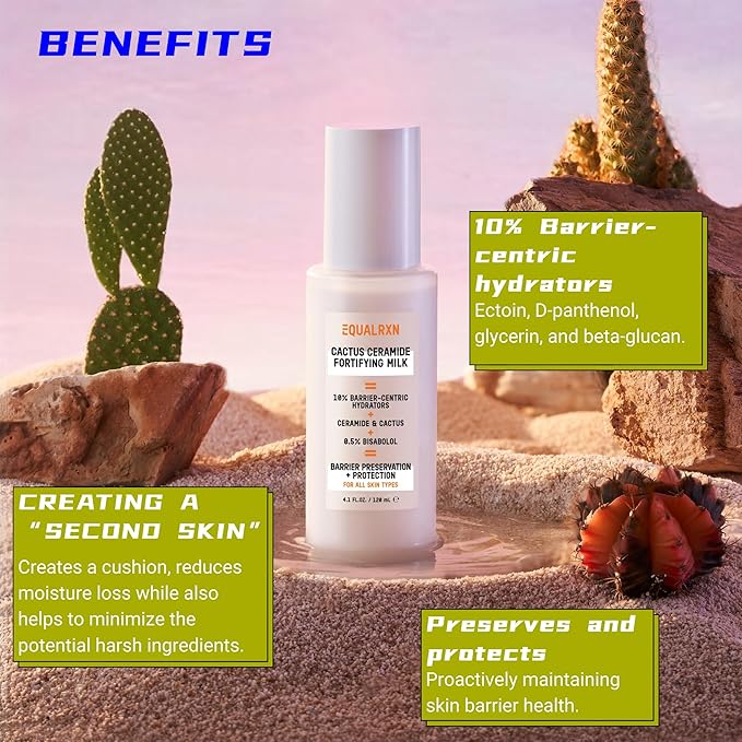 Cactus Ceramide Fortifying Milk | Calm & Hydrate & Reinforce Facial Toner | Relief Dry with ceramide NP & 0.5% Bisabolol | 10% Barrier-Centric Hydrates Toner for Sensitive & Dry Skin