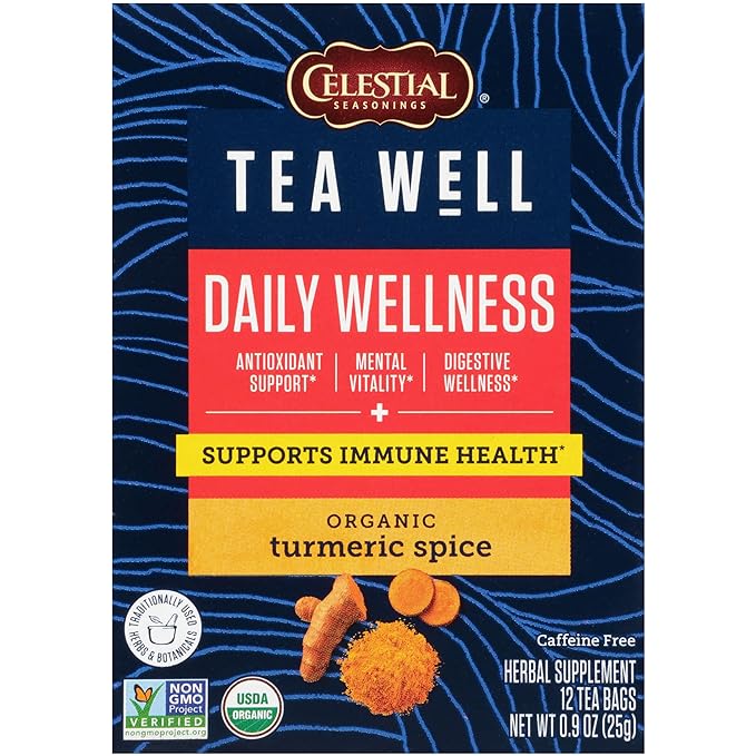 Celestial Seasonings TeaWell Herbal Tea, Daily Wellness, Organic Turmeric Spice, 12 Count