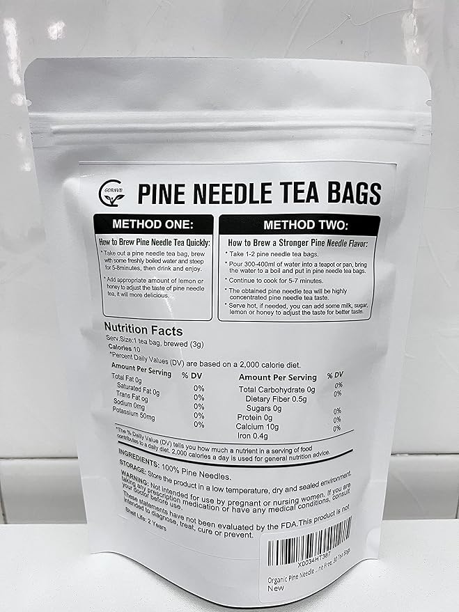 Organic Pine Needle Tea Bags - 100% Pure Natural Dried Pine Needles Herbal Tea, Effectively Antioxidant & Immune Support, Caffeine Free, 30 Tea Bags