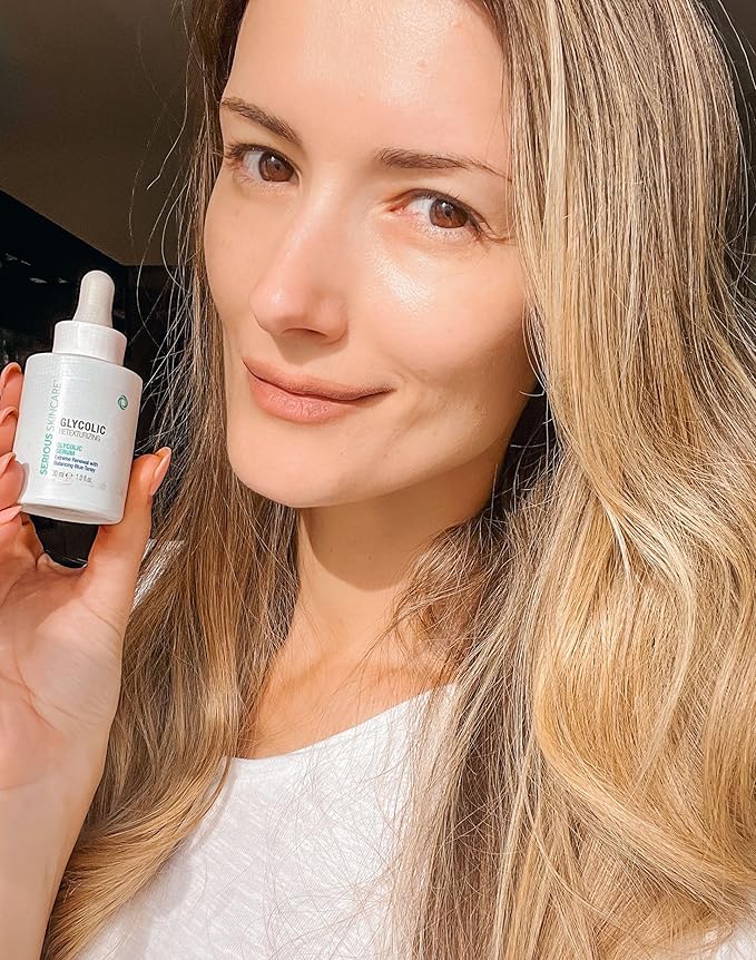 Serious Skincare Glycolic Acid Retexturizing Serum with Balancing Blue Tansy Extract - Diminish Lines & Wrinkles - Soften Rough Skin Texture - AHA - Anti-Aging Skin Treatment - 1 oz.